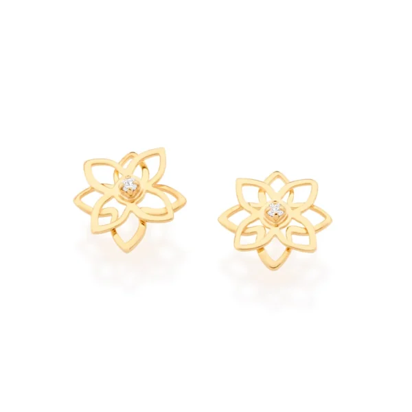 BRINCO FLOR BANHADO A OURO 18K COM ZIRCÔNIAS - TAM.ÚNICO 525460