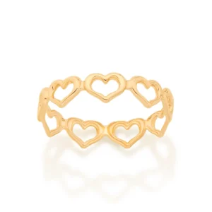 ANEL COM ARO DE CORAÇOES BANHADO A OURO 18K TAM 20 512867