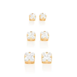 KIT BRINCOS SOLITÁRIOS BANHADOS A OURO 18K - TAM.ÚNICO 527039