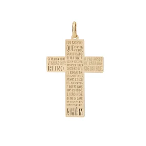PINGENTE BANHADO A OURO 18K NO FORMATO DE CRUZ COM ESCRITA PAI NOSSO - TAM.ÚNICO 542168
