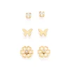KIT BRINCO BORBOLETA, FLOR E SOLITÁRIO BANHADO A OURO 18K COM ZIRCÔNIAS - TAM.ÚNICO 527229