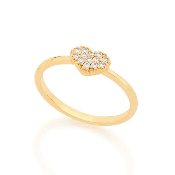 ANEL SKINNY RING BANHADO A OURO 18K COM CORAÇÃO E ZIRCÔNIAS TAM 18 512333