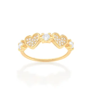 ANEL SKINNY CORAÇÕES BANHADO A OURO 18K COM ZIRCÔNIAS TAM 16 513291