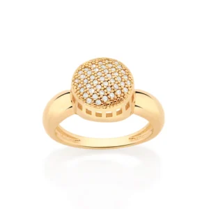 ANEL BOTÃO BANHADO A OURO 18K COM ZIRCÔNIAS TAM 14 513225
