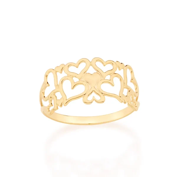 ANEL BANHADO A OURO 18K  CORAÇÕES TAM 24 512357