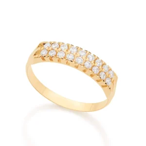 MEIA ALIANÇA BANHADA A OURO 18K COM ZIRCÔNIAS TAM22