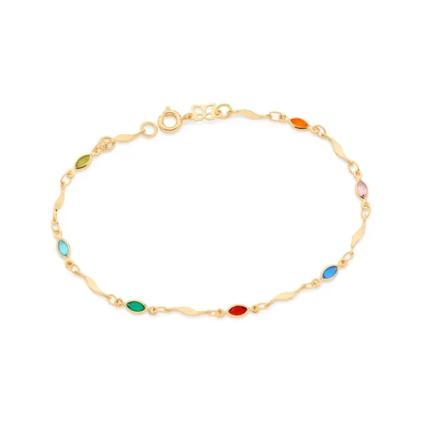 PULSEIRA BANHADA A OURO COM CRISTAIS COLORIDOS 18K