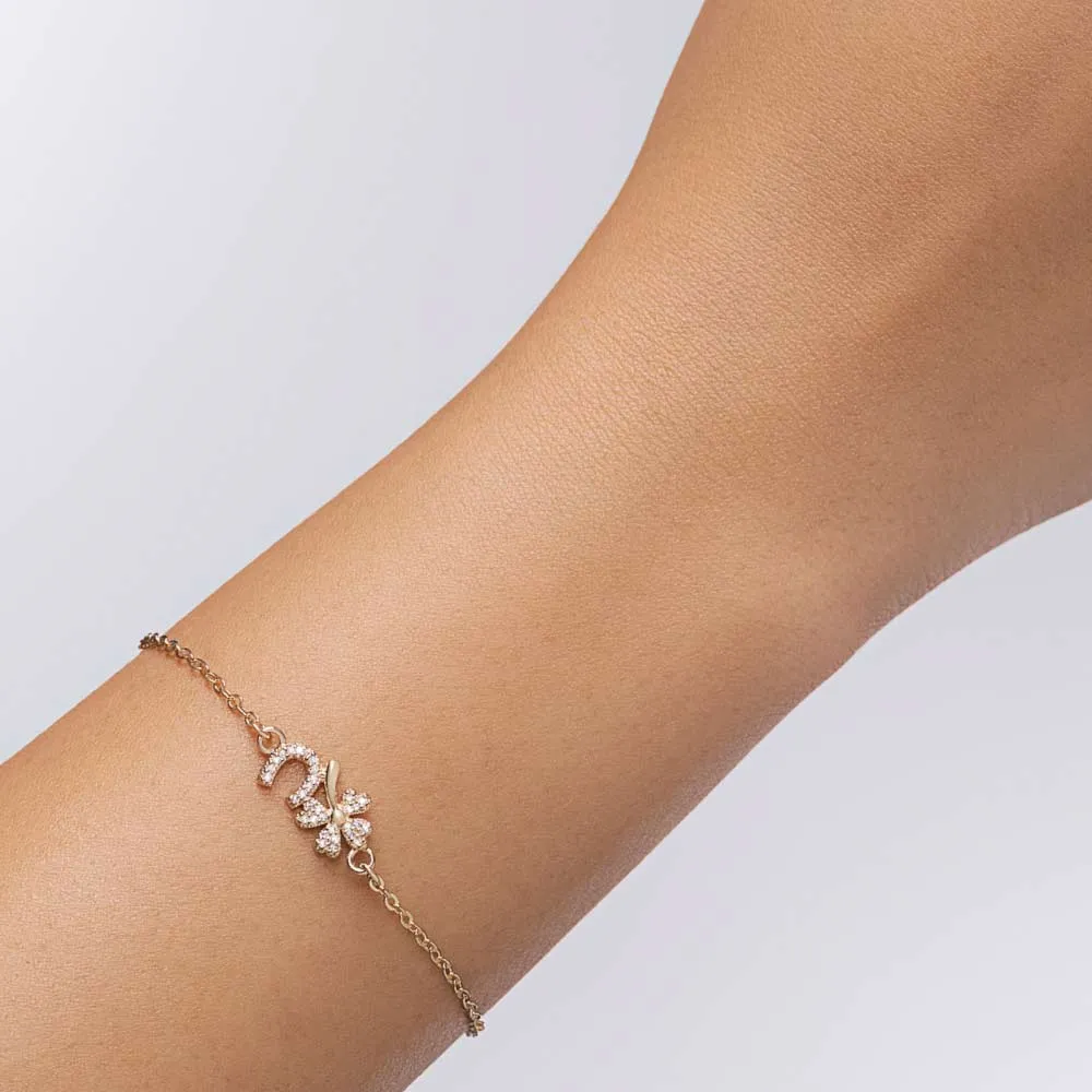 PULSEIRA TREVO DE QUATRO FOLHAS E FERRADURA BANHADA A OURO 18K COM ZIRCÔNIAS 552235 - Imagem 2